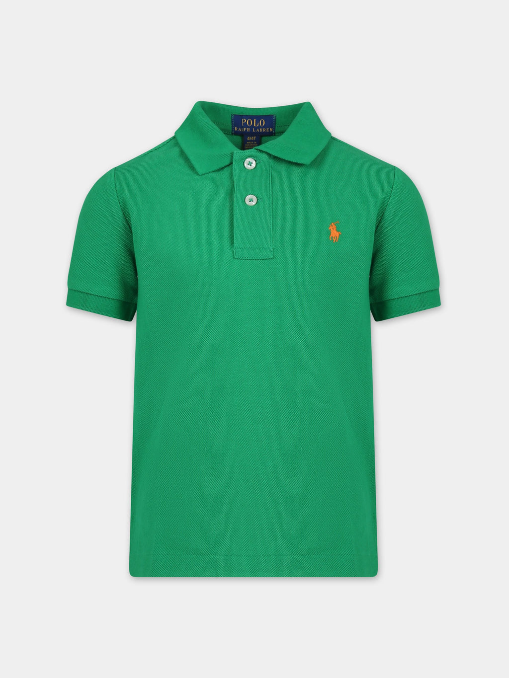 Green polo shirt for boy with iconic poney